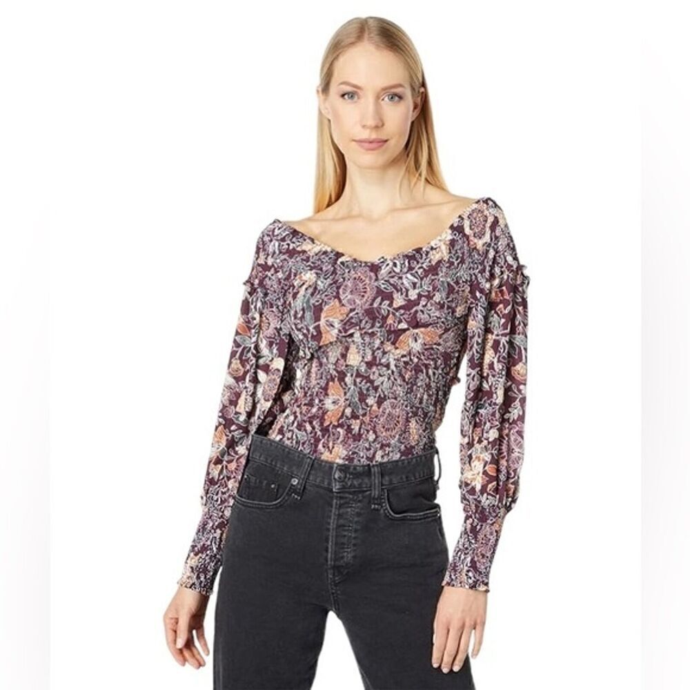 BB Dakota Floral Long Sleeve Smocked Crop Top NWT